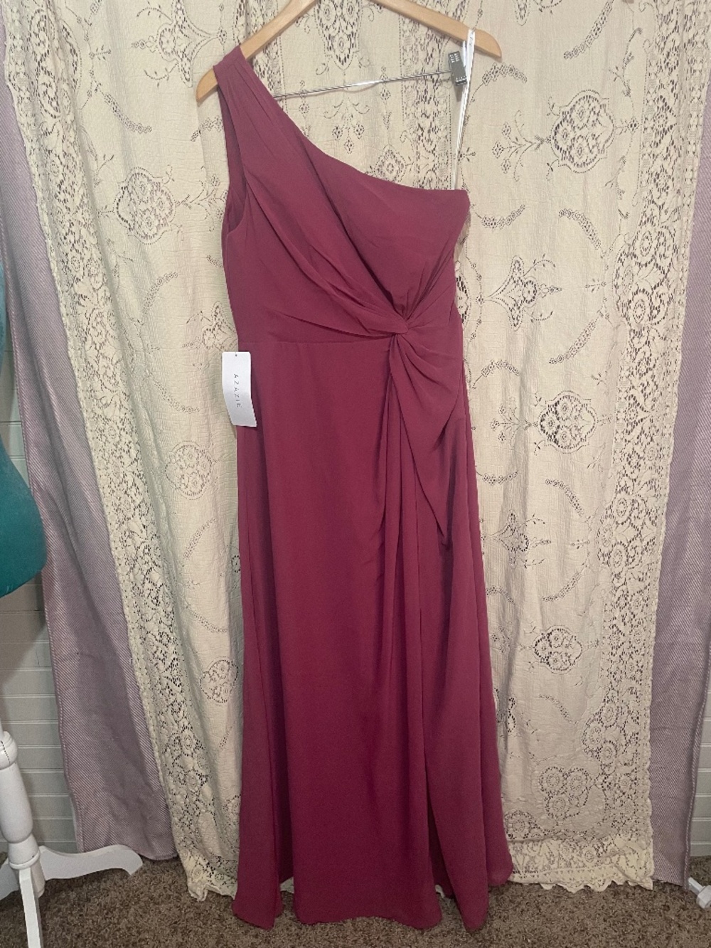 Azazie:NWT burgundy one shoulder bridesmaid/formal dress